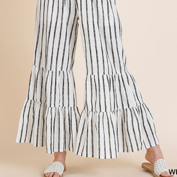 Striped Boho Ruffle Strapless Wide Leg Jumpsuit - Picture 5 of 8
